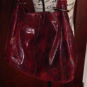 RED SNAKESKIN SHOULDER BAG